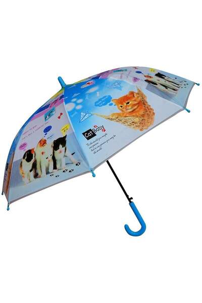 ATABY 8 Telli Yarı Otomatik 84cm Çaplı Düdklü Kedi Desenli Çocuk Baston Şemsiye