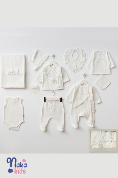 Naka Concept Bowknot Waffle 10 Piece Baby Girl Hospital Discharge Set – 100% Cotton