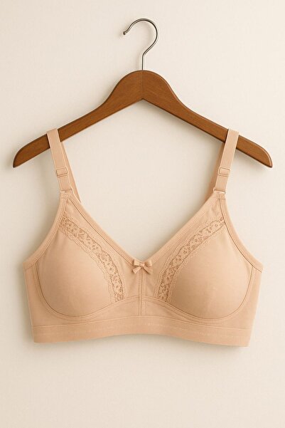 enmodaiçgiyim Σουτιέν σε χρώμα δέρματος Plus Size εφέ σύσφιξης - Βαμβακερό, Δαντέλα, Χωρίς σύρμα, Χωρίς σφουγγάρι, Φαρδιά ζώνη, Minimizer