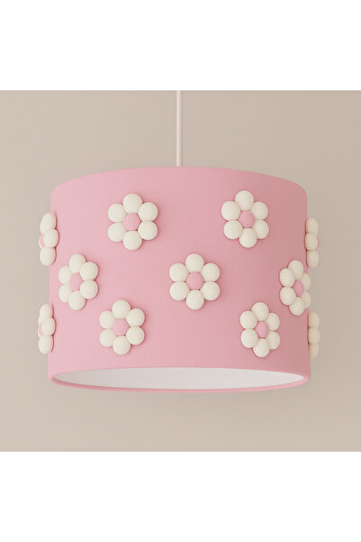 SefDen Lazer Kesim Atölyesi Pembe Kumaş Ponpon Çiçekli Avize - Kız Bebek Çocuk Odası Tavan Lambası