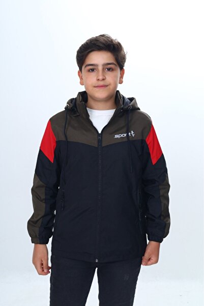 Toontoy معطف واق من المطر للأولاد باللون الأسود K بغطاء رأس مع جيوب بسحاب - ق...