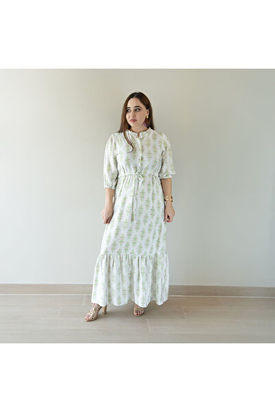 LINELLE Ladies Casual Dress – Rayon Blend Floral Printed Maxi Wear with Belt, LCD6733