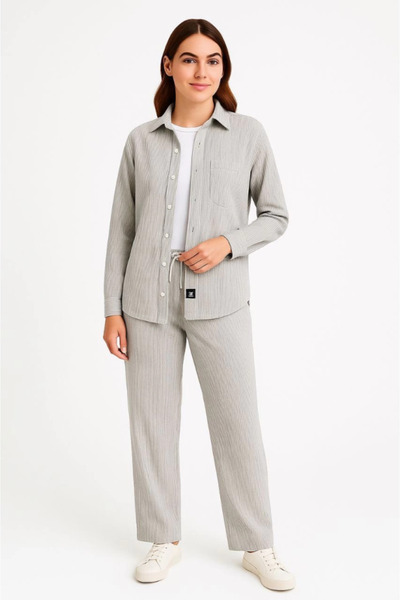 Aymood Velvet Oversized Set – Shirt and Pants Two-Piece Set Smoked Corduroy Elegance, Comfortable and Elegant Posture Yum