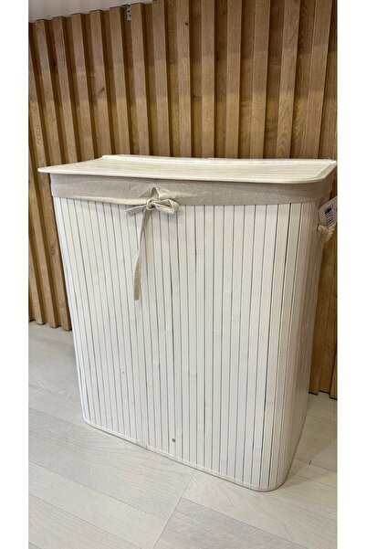 Decamor home Beyaz Hasır Katlanabilir Çamaşır Kirli Sepeti