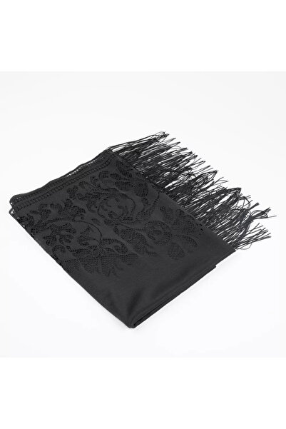 Hayrat Neşriyat Δαντελωτό σάλι με φούντες (Κάλυμμα Mawlid, 166x61 εκ. Μαύρο)