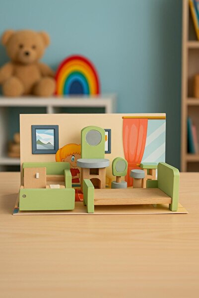 hak-iş oyuncak Wooden Mini Bedroom Set – 25X12 cm Miniature Dollhouse Furniture
