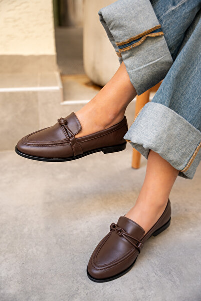 LAMİNTA Onapy Bitter Brown Leather Flat Sole Knot Detailed Shoes