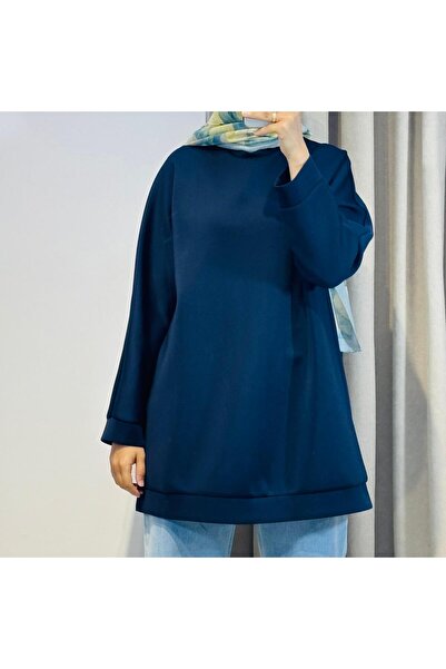 QVARS BUTİK Td 3003 Scuba Puf Sweat Dark Blue