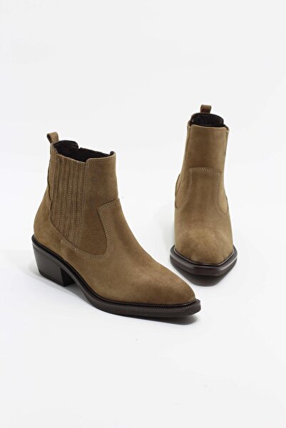 lizel LZ034 SÜET CAMEL RENK HAKİKİ DERİ TOPUKLU KADIN BOT