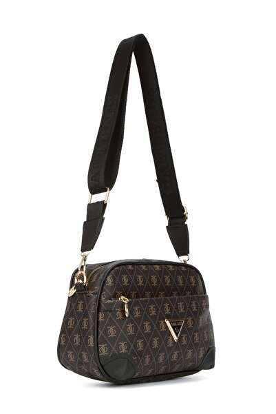 Newish Polo Women's Monogram Patterned Long Strap Crossbody Shoulder Bag 2 Pieces – Brown Beige