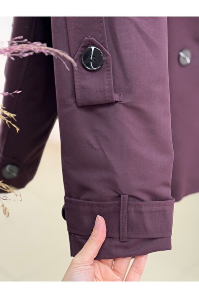 BENAHOLL Κοντή καμπαρντίνα Daria με κάλυμμα και επένδυση με ζώνη στο άκρο του μανίκι-KN5522 Plum