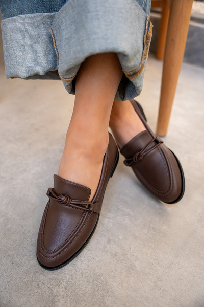 LAMİNTA Onapy Bitter Brown Leather Flat Sole Knot Detailed Shoes