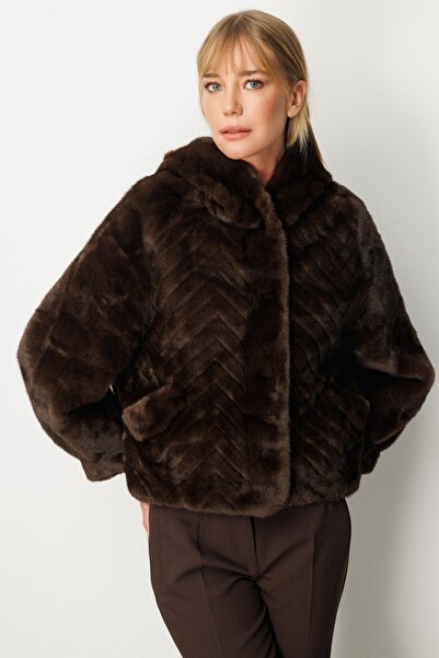 Ekol Hooded Plush Coat Brown