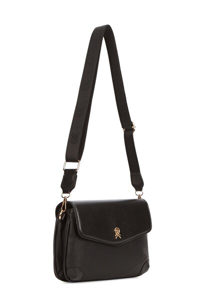 Newish Women's Leather Long Strap Hand and Shoulder Bag – Black