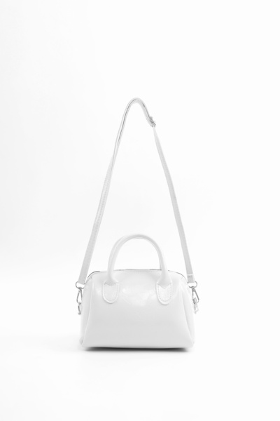 SHAKA Τσάντα χειρός, χεριού και ώμου με λουράκι, με υφή ρυτίδων, λευκό τεχνητό δέρμα Shk184, μονόχωρο με φερμουάρ