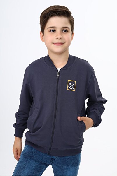 Toontoy Smoked Boys' College Collar Zippered Pocket Embroidery Printed Knitte...