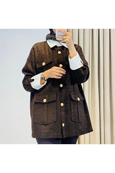 QVARS BUTİK سترة تي دي 3029 مون من التوفيت المفصل بلون بني