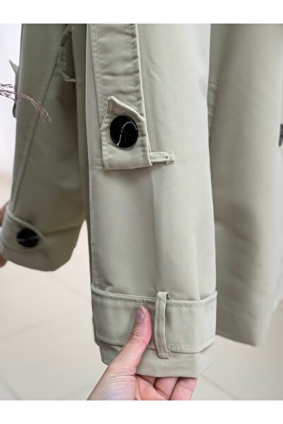 BENAHOLL Daria Kol Ucu Kemerli Kapaklı Astarlı Kısa Trenç-KN5522 Taş