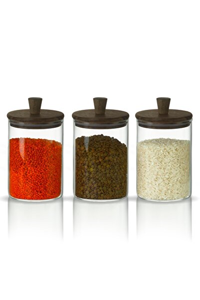 Store 3'lü Silindirik Sap Akasya Kapaklı 1000ml Yüksek Borosilikat Cam Saklam...