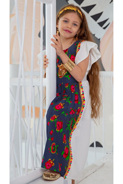 outline Navy blue cotton shawl dress