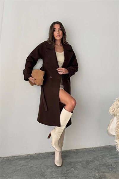 Dipmoda Kadın kuşaklı midi boy astarlı kaban DPG120