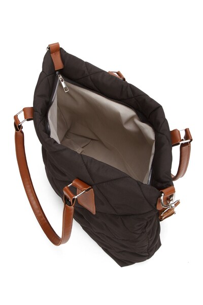 Newish Women's Quilted Fabric Long Strap Hand and Shoulder Bag – Black Brown