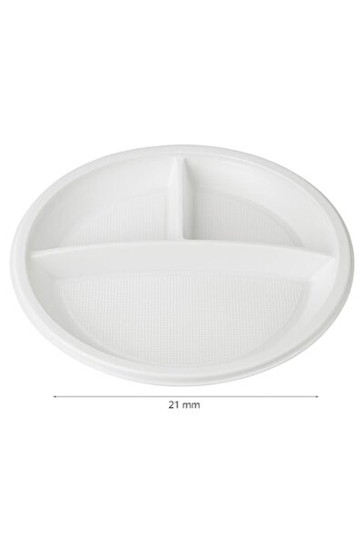 ABS Farfurii plate din plastic de unică folosință cu 3 compartimente, 21 cm, set 50