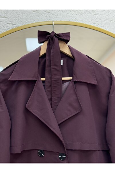BENAHOLL Κοντή καμπαρντίνα Daria με κάλυμμα και επένδυση με ζώνη στο άκρο του μανίκι-KN5522 Plum