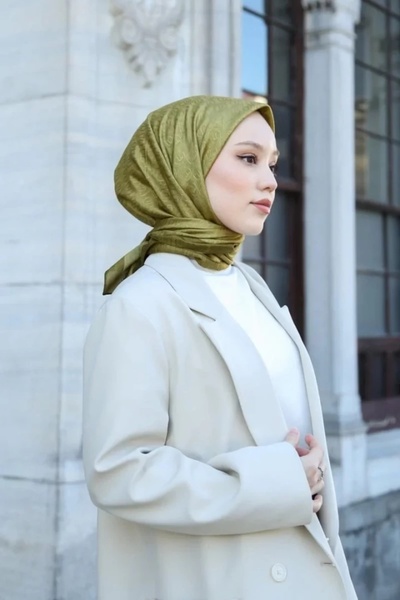 Hint İpek MONOGRAM JAKAR EŞARP STD YAĞ YEŞİLİ