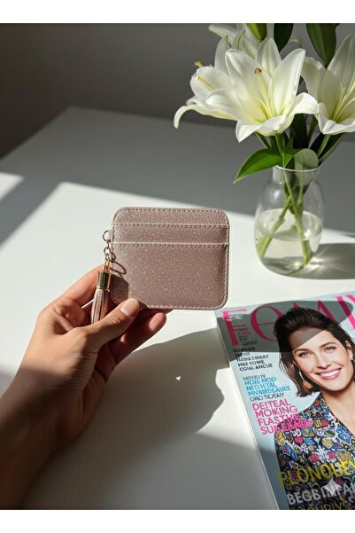 mirakuş Pink Glitter Tassel Wallet Card Holder