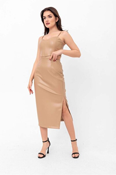 Swass Midi Slit Detailed Vegan Leather Skirt