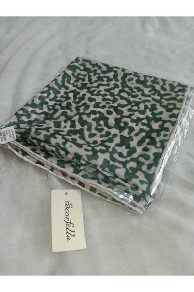 scarfella Kadın Lüks Soft El Dikişli Pamuklu Yeşil Desenli Kadın Eşarp