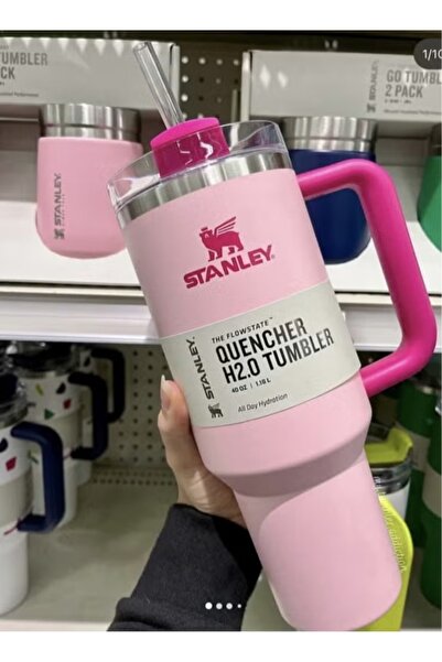 Generic كوب ستانلي معزول بالفراغ من الفولاذ المقاوم للصدأ مع غطاء وقشة للماء والشاي المثلج 40 أونصة