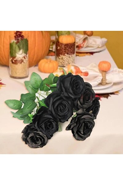 DEFNE DECOR Yapay Kadife Tek Dal Gül 10 adet Dalı 50 cm Siyah Lüx Ekvator Gül