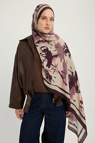 ipekistanbul Vierra Patterned Shawl - Özgür Brushes - Mink