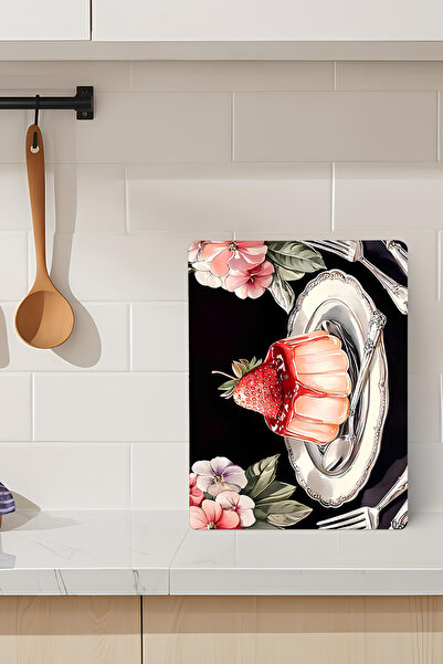 kutuTR Flower and Dessert Serving Pattern Tempered Glass Cutting Board 21X30 ...