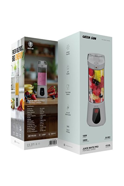 Green Lion Juice Mate Pro Portable Juicer, 470mL, 6-Blade, 180W, USB-C – White