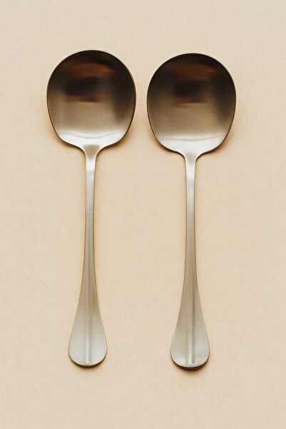LEONEV 2Pcs Stainless Steel Salad Serving Spoon Silver Color 20X6Cm