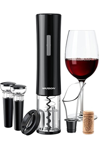 Muson Electric Wine Opener 4-in-1 Gift Set (Automatic Corkscrew with Foil Cutter, 2 Vacuum Stoppers,