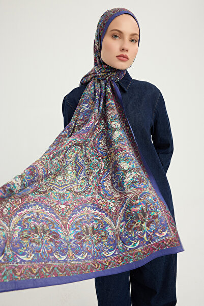 ipekistanbul Vierra Patterned Shawl - Eternal Palaces - Indigo