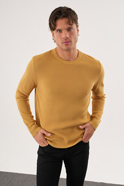 No Way Men's Regular Fit Knitted Detailed Crew Neck Sweater