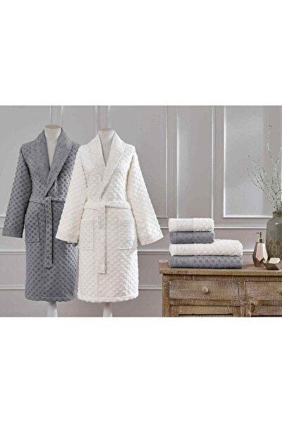 Özdilek Mistico Family Bathrobe Set 6 Pieces Grey-Cream