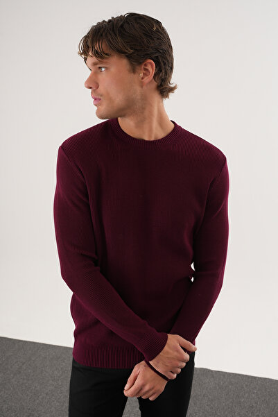 No Way Men's Regular Fit Knitted Detailed Crew Neck Sweater
