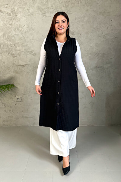 ModaPlaza Дамска дълго жиле с копчета и капитонирана подплата 7544