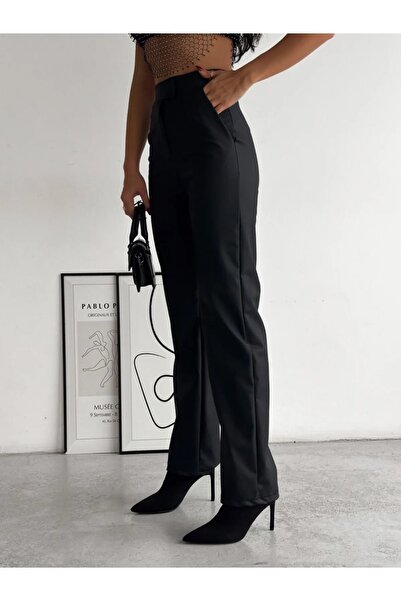 TheyYou Velcro Detail Faux Leather High Waist Wide Leg Pants