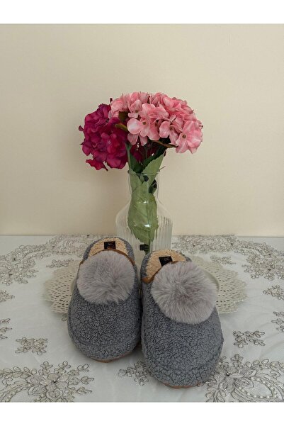 FivemodaSpor Women's Pompom Decorated Winter House Slippers