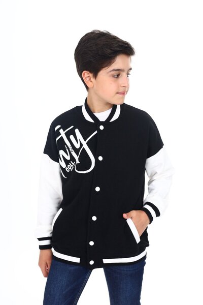 Toontoy Cardigan tricotat pentru băieți, negru, cu guler tip colegiu, închide...