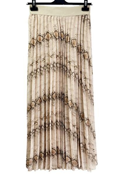 Sentez 5465 Pleated Chiffon Snake Patterned Skirt