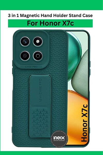 ineix For Honor X7c - جراب خلفي مغناطيسي من السيليكون شبه الناعم مع حامل قابل للطي وحزام للإصبع