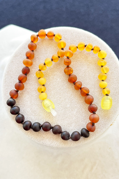 İpek Kehribar Matte Rainbow Amber Necklace, Certified Amber Baby & Child Teeth Necklace, Brown Thread Silk-523